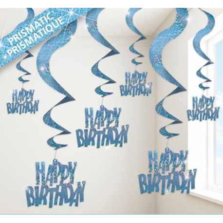 Špirály glitz Happy birthday modré
