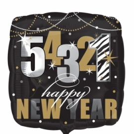 fóliový balón happy new year čierna