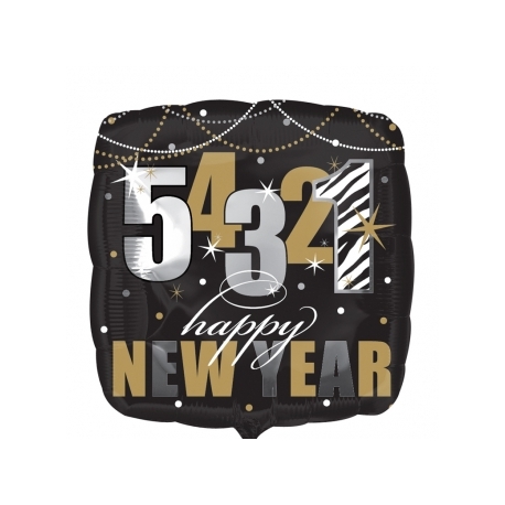 fóliový balón happy new year čierna