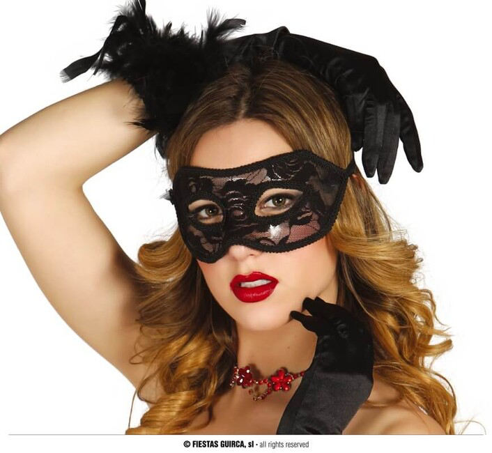 Škraboška čipkovaná čierna